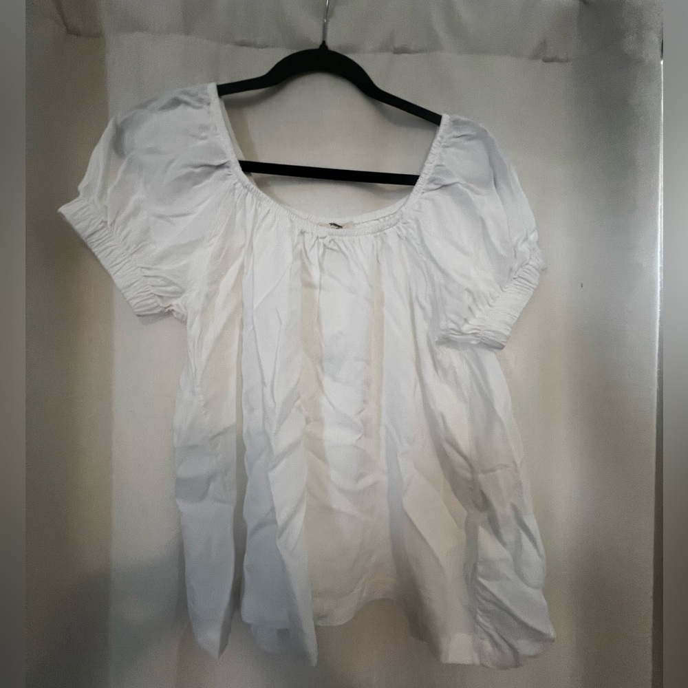 Splendid White Scoop-Neck Puff Sleeve Tunic